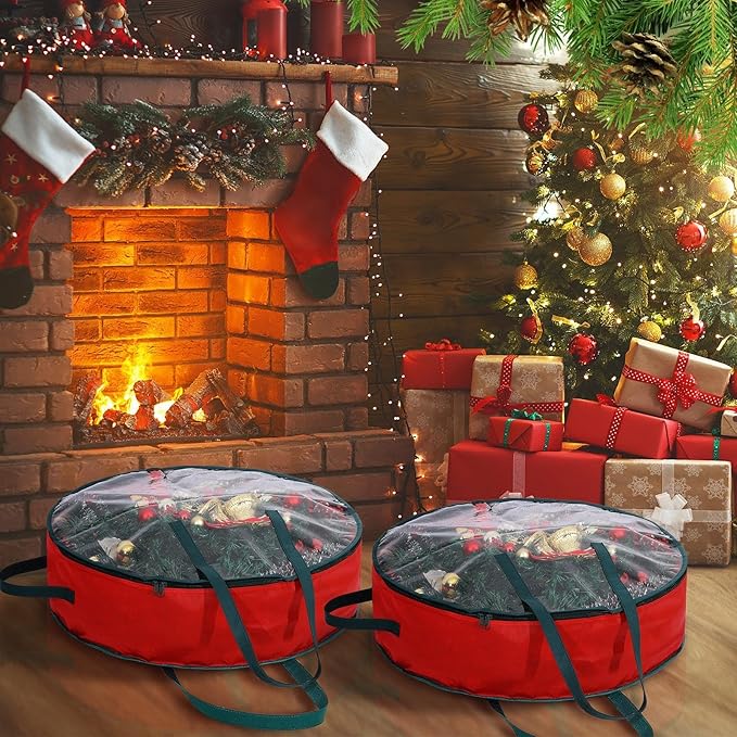 Shappy 20 Pcs Christmas Wreath Storage Bag Clear Wreath Box Storage Containers with Clear Window and Handle Christmas Garland Containers for Xmas Holiday Seasonal Bags (30inch)