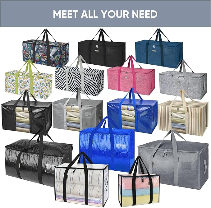 TICONN 6 Pack Extra Large Moving Bags with Zippers & Carrying Handles, Heavy-Duty Storage Tote Moving Boxes for Space Saving (6 PK, 75 Gallon)