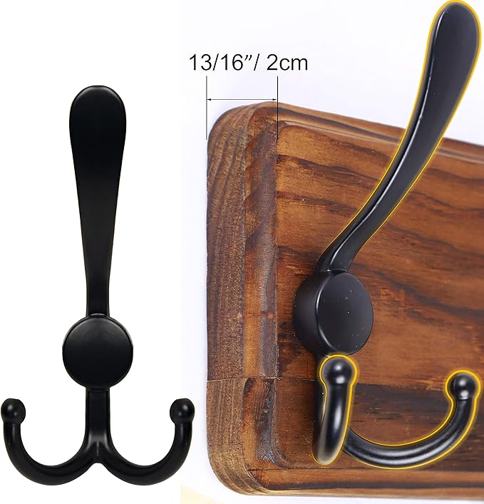 SKOLOO Rustic Wall Mounted Coat Rack: 16" Hole to Hole, Pine Real Wood Plank Wall Coat Rack with 5 Triple Hooks, Farmhouse Coat Hanger Wall Mount for Hanging Backpack Jacket Coat Hat,Pack of 2