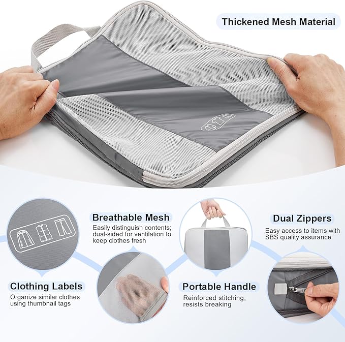 10 Set Compression Packing Cubes for Travel Essentials,Compressible Expandable Packing Cubes for Suitcase,OlarHike Luggage Organizer Bags for Travel,Handy Helper for Organizing Clothes(Gray)