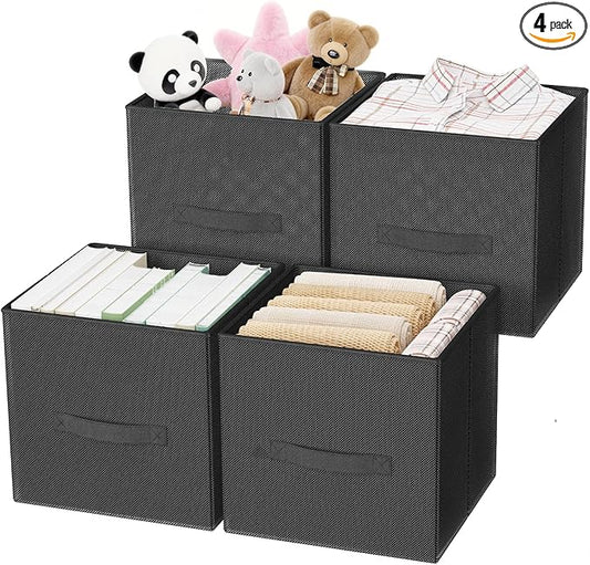 Fabric Storage Bins, Foldable Storage Cubes Baskets with Handle for Organizing, Collapsible Bins Cube Organizer Baskets for Closet, Shelves, Clothes, Towel (Gray, 4 Pack)