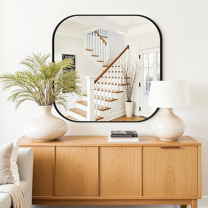 Bathroom Mirror for Wall, Black Bathroom Vanity Mirror for Over Sink 30 x 30, HD Reflection Shatterproof Square Mirror for Living Room Bedroom Entryway, Metal Frame