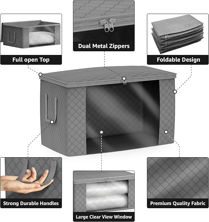 Sorbus Foldable Storage Bag Organizers, Large Clear Window & Carry Handles, Great for Clothes, Blankets, Closets, Bedrooms, and more