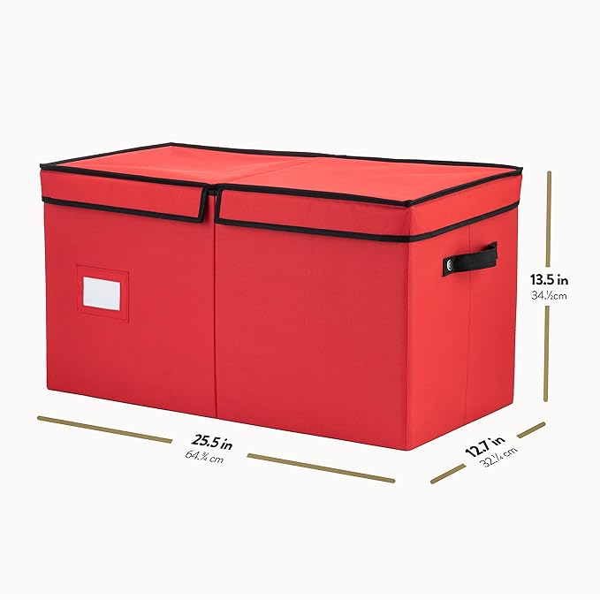 ZOBER Christmas Ornament Storage Box - Stores 128 3" Ornaments with Individual Trays - Tear Proof 600D Oxford Fabric - ornament organizer storage box, Durable Christmas Containers Holder - Red