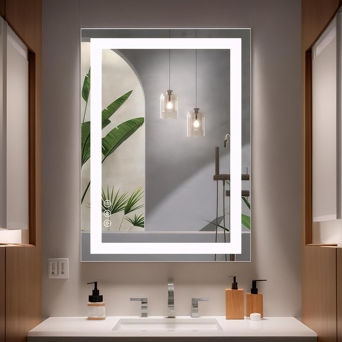 20" x 28" LED Lighted Bathroom Mirror - Backlit + Front Lit Dimmable Vanity Mirror with 3 Color Temperature, Anti-Fog, Memory Function, Shatter-Proof Tempered Glass Wall Mounted LED Mirror