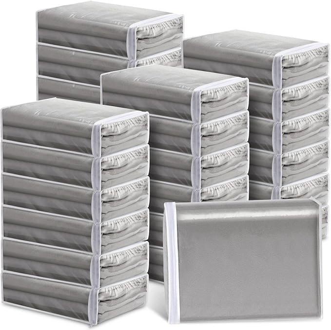 Riakrum 50 Pack Clear Zippered Storage Bags, 15x11x4 inches, Vinyl Plastic Sweater Sheet Organizers Storage Bags, PVC, for Clothes, Sheet, Blankets, Fabrics Organizers (White)