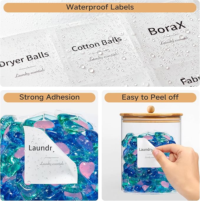 Glass Laundry Pods Container & Acrylic Dryer Sheet Holder with Bamboo Knobs Lids, Scoops & Labels | Premium Laundry Room Organization and Storage for Detergent Pods, Powder, Dryer Balls & Beads
