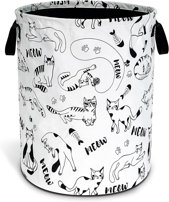 Cute Cat Laundry Basket Oxford Cloth Meow Pet Laundry Hamper Funny With Handle Foldable Portable Clothes Storage Basket 18.9 X 16.5 Inch Storage Bag For Laundry Room/Bathroom/Bedroom/Dormitories
