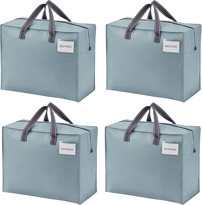 VENO 4 Pack Moving Bags, Christmas Storage Containers, Storage Totes, Zipper On Top, Sturdy, Storage Bags for Camping, Clothes, Bedding, Comforters, Pillows (13 Gallon Light Blue, 4 Pack)