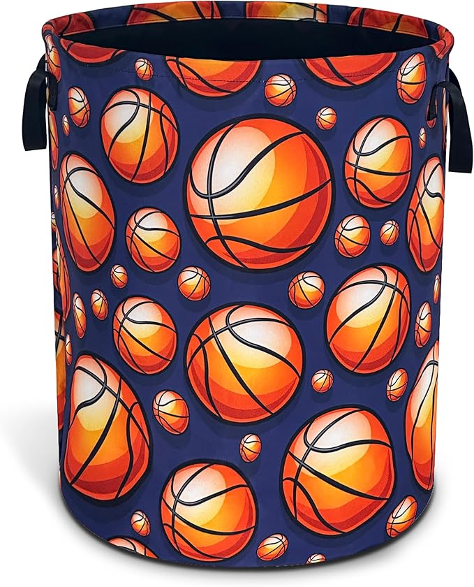 Basketball Laundry Basket Oxford Cloth Ball Sports Laundry Hamper Funny With Handle Foldable Portable Clothes Storage Basket 18.9 X 16.5 In Storage Bag For Laundry Room/Bathroom/Bedroom/Dormitories
