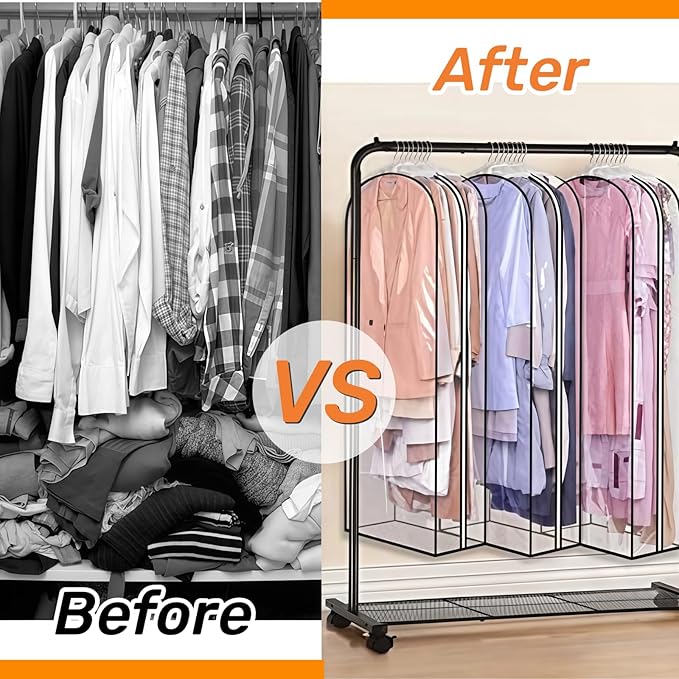 4 Pack 10" Gusseted Garment Bags, 40" Clear Suit Bags for Closet Storage, Hanging Clothes Covers with Zipper, Closet Dust Cover Protector Bag Cover for Jacket, Coat, Shirts, Dress, Sweater