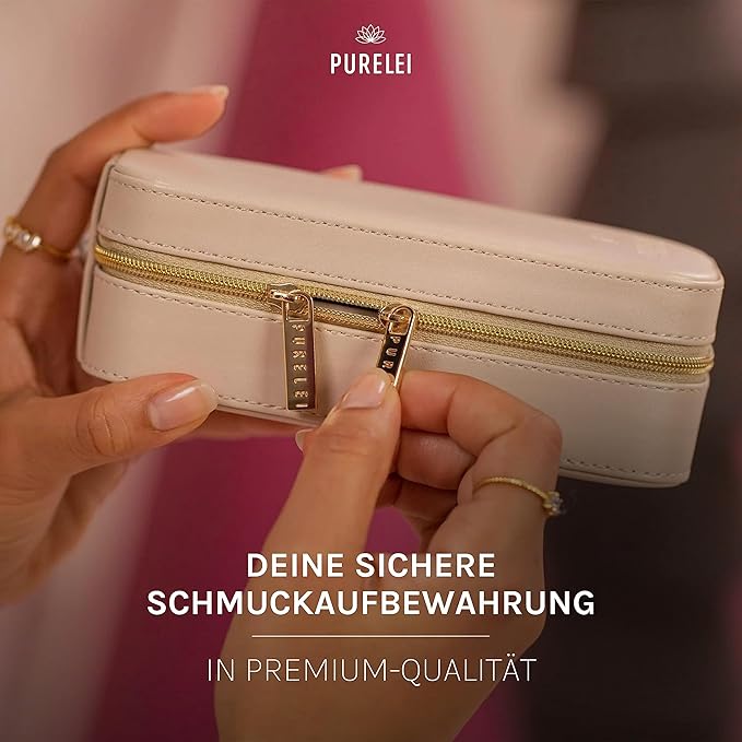 Purelei® Travel Jewelry Case – Jewelry box with elegant Faux Leather – Compact Jewelry Organizer for Women – Portable Travel Jewelry Box – 6.5 x 2.6 x 2 inches