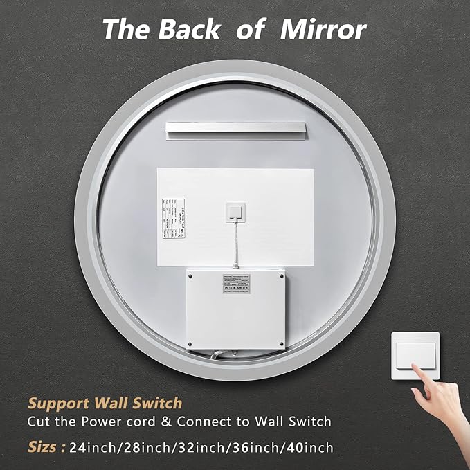 APRILSOUL 36 Inch Round LED Bathroom Mirror with Lights, Makeup Mirror with Front and Backlit, Anti-Fog, 3 Colors and Dimmable Light