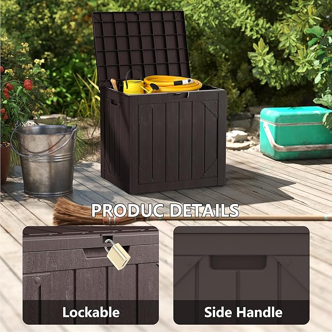 31 Gallon Resin Deck Box Waterproof Outdoor Storage Box for Patio Furniture Pool Accessories Indoor Storage for Cushion Garden Tools, Brown
