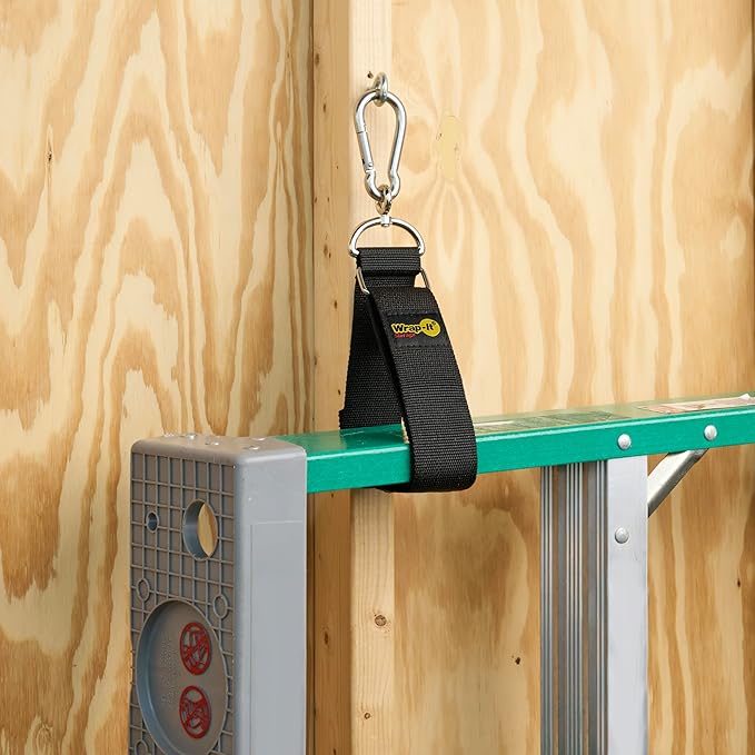 Wrap-It Storage Hook 'n Hang Straps - 32" (2-Pack) Black - Carabiner Straps to Use as Heavy Duty Extension Cord Organizer or RV Hose