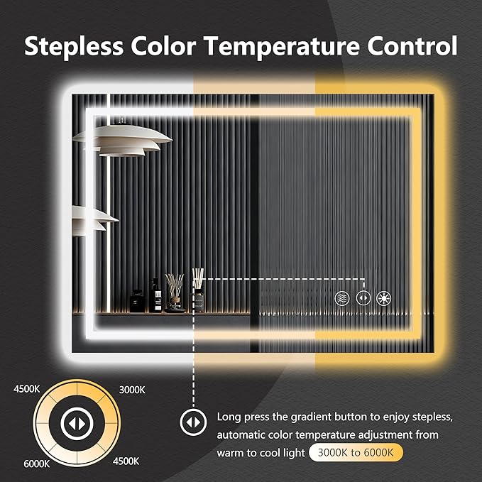 20" x 28" LED Lighted Bathroom Mirror - Backlit + Front Lit Dimmable Vanity Mirror with 3 Color Temperature, Anti-Fog, Memory Function, Shatter-Proof Tempered Glass Wall Mounted LED Mirror