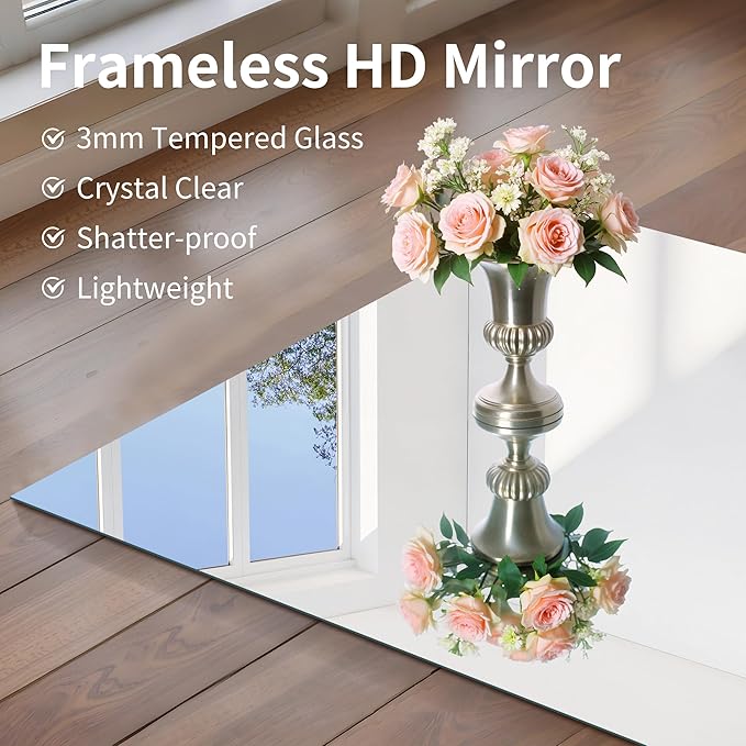 CILIBER Frameless Mirror, 24x60 Inch Large Bathroom Mirrors for Wall, Upgraded Shatterproof Rectangle Vanity Mirror Over Sink with Polished Edge for Bathroom,Bedroom,Living Room and Entryway