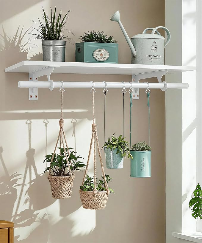 FIRJOY Wall Mounted Clothes Rack, with Top Shelf and Hanging Rod, Heavy Duty (White, 1 PACK 11.8" x 31.4")