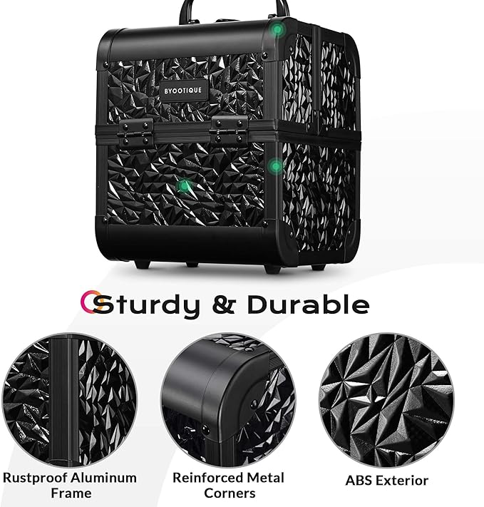 BYOOTIQUE Rolling Makeup Train Case on Wheels 3-Piece Lockable Cosmetology Organizer Kit Hair Tool Travel Bag for Lash Artist Nail Slon Beauty Studio Hairstylist Manicurist,Mermaid Black