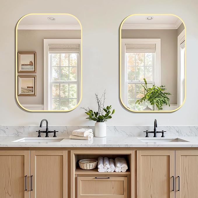 FICTOR Bathroom Vanity Mirror for Wall, 2 Pack 24" x 36" Rectangle Bathroom Mirror for Over Sink, Metal Framed, Hangs Horizontally or Vertically(Gold)
