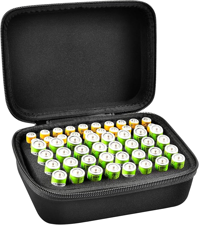 Comecase Hard Battery Organizer Storage Box Carrying Case Bag - Holds 32 x AA, 20 x AAA, Total 52 Batteries [Tester Not Included]