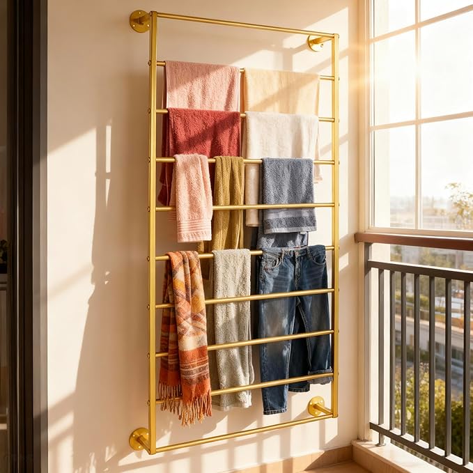 10-Layer Wall Mounted Display Rack, Tie & Scarf Rack Belt Towel Holder Wrapping Paper Ribbon Organizer Metal Shelving Scarves Belts Necktie Hijab Stand for Home, Retail Stores, Flower Shop