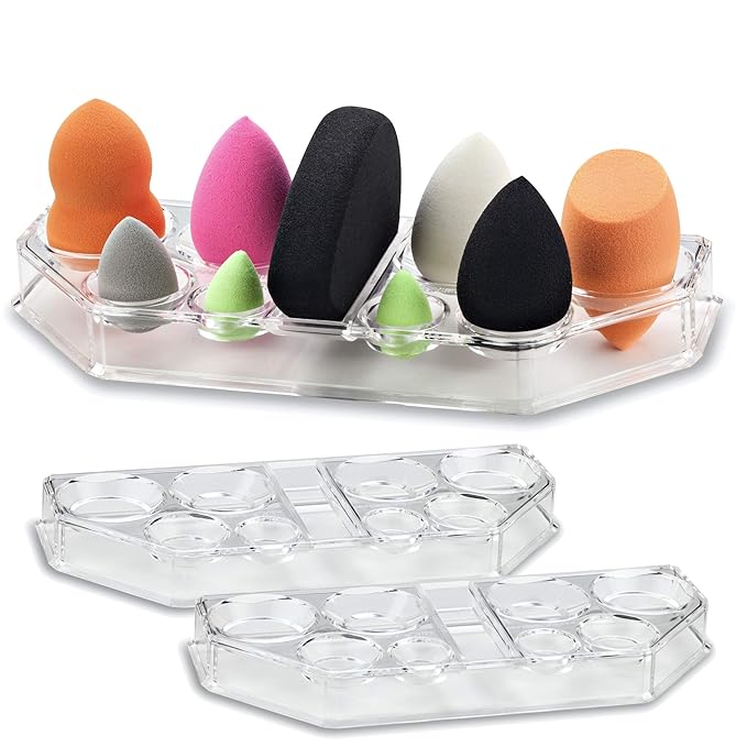 byAlegory (2 Pack) Acrylic Makeup Beauty Blending Sponge Organizer Drying Tray Stand | 9 Space Storage Container Fits All Brands of Foundation Blending Sponges (2 Pack)