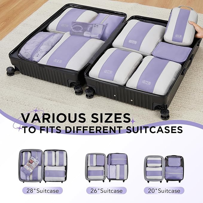10 Set Compression Packing Cubes for Travel Essentials,Compressible Expandable Packing Cubes for Suitcase,OlarHike Luggage Organizer Bags for Travel,Handy Helper for Organizing Clothes(Purple Gray)