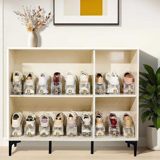 Shoe Slots Organizer for Closet, 6 Pack Shoe Stacker Organizer, Shoe Storage Space Savers 50%, 3 Levels Adjustable Shoe Racks for Closet Organization