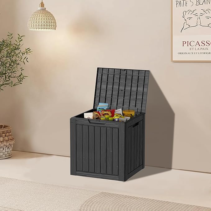 29 Gallon Resin Deck Box Waterproof Outdoor Storage Box for Patio Furniture Pool Accessories Indoor Storage for Cushion Garden Tools, Black