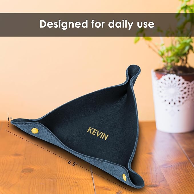 Northwind Personalized Leather Valet Tray – Custom Engraved Full Grain Leather Catchall Tray for Men, Handmade in USA Desk Organizer & Groomsmen Gift, Perfect Storage for Nightstand, Dresser