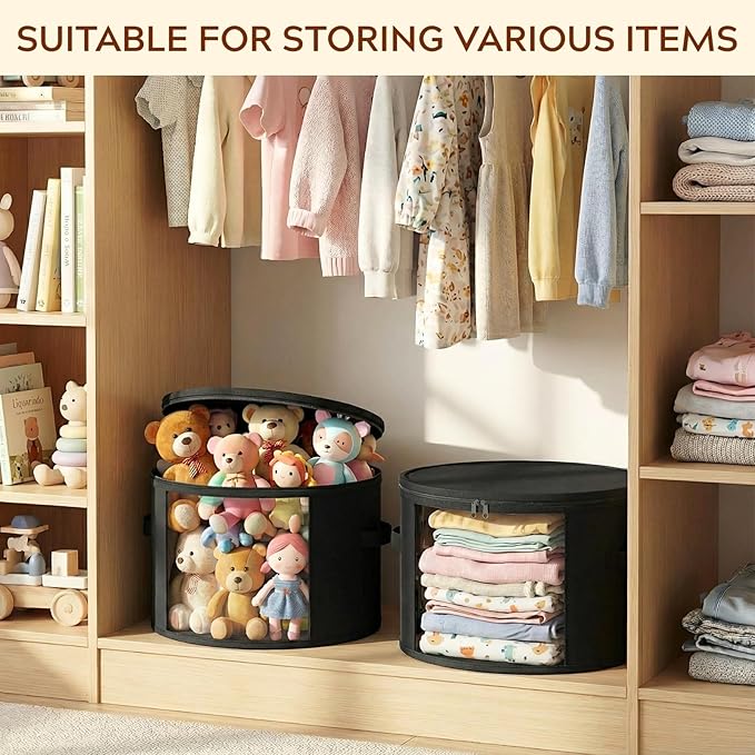 Ofiray-home 2 Pack Large Clear Hat Storage Boxes, Hold up to 7-9 Hats, Hat Organizer for Closet, Sturdy & Foldable, Hat Box with Carrying Handles for Round Brim, Wide-Brim, Cowboy, Sun Hat (Black)