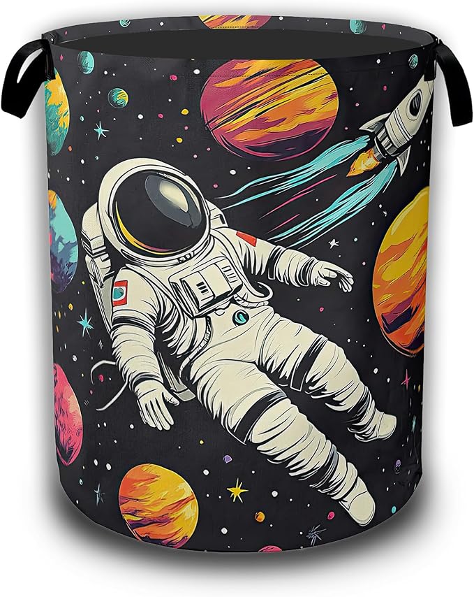 Astronaut Galaxy Space Laundry Hamper, Collapsible Laundry Baskets Waterproof Oxford Cloth With Handles,Clothes Storage Bucket Toy Organizer For Bathroom/Nursery/Bedroom 16" x 20.8"