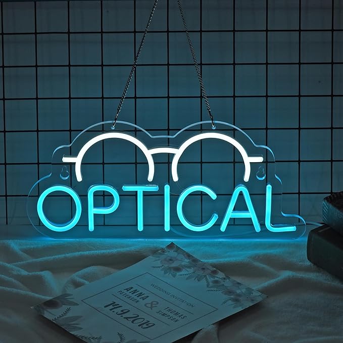 Optical Neon Sign for Wall Decor LED Light up Sign Eyeglass Store Optician's Store Eye Exams Optometry Business Signage Grand Opening Gift 16.5" x 7.5"