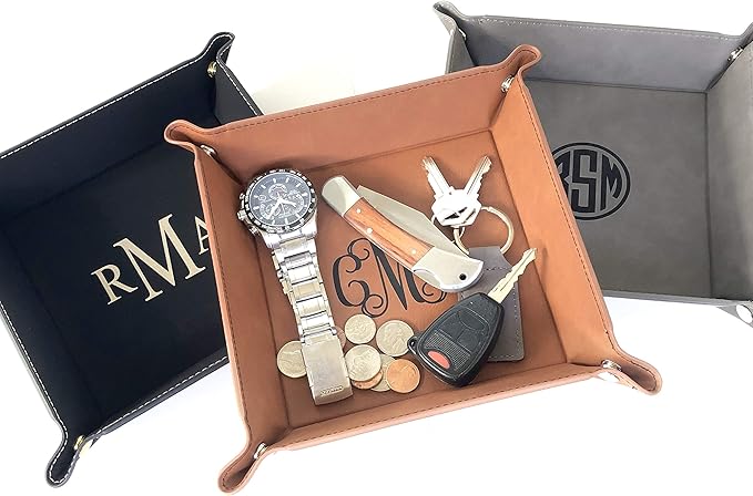 The Personal Exchange Monogram Tray Valet Jewelry Caddy (Gray with Black)