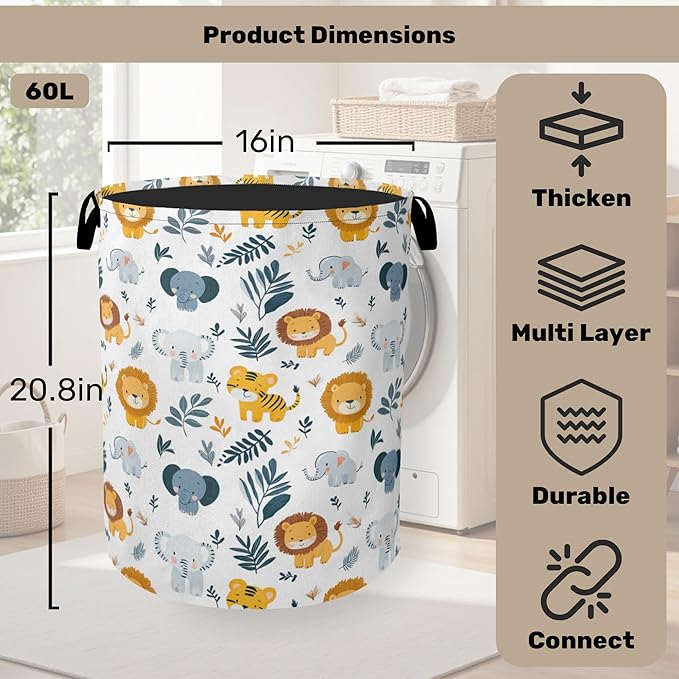 Cute Forest Animals Foldable Canvas Laundry Basket with Handles - Toy Organizer, Heavy Duty for Home，Bedroom, Dorm, Bathroom