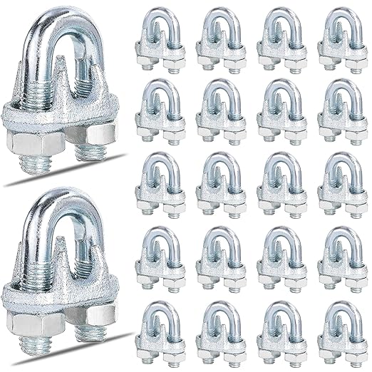 30PCS 5/16" M8 Zinc-Plated Wire Rope Clamps – Heavy Duty U-Bolt Cable Clips (Silver)