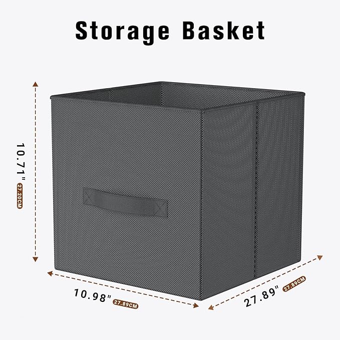 Fabric Storage Bins, Foldable Storage Cubes Baskets with Handle for Organizing, Collapsible Bins Cube Organizer Baskets for Closet, Shelves, Clothes, Towel (Gray, 4 Pack)