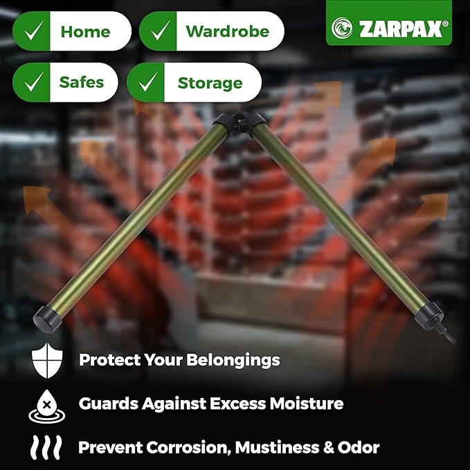 Gun Safe Dehumidifier Rod | Dehumidifier Rod For Enclosed Spaces, Gun Safe & Vault, Cabinets | Protect Valuables & Stop Humidity & Moisture | Foldable Design & 2 Mounting Brackets | 24''/61cm