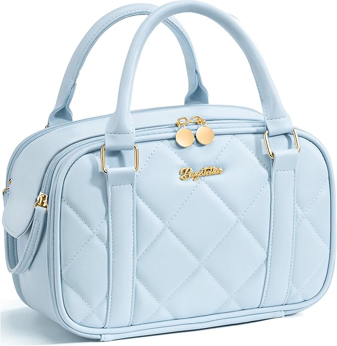 Travel Makeup Bag, Large Capacity Quilted Toiletry Bag for Women Stand-up Cosmetic Bag Open Flat Make Up Case Organizer Portable Pouch Purse w/Handle for Traveling Accessories, Blue