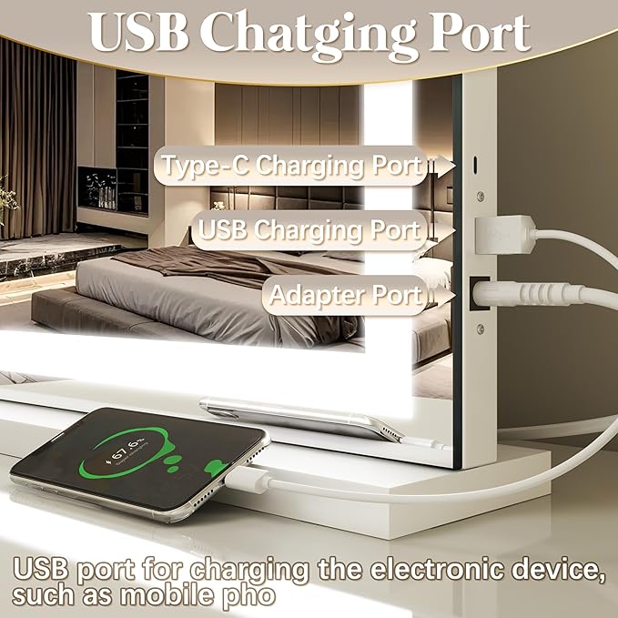 FENNIO Large Vanity Mirror with Lights，35.5" x 27" LED Makeup Mirror，Hollywood Mirror with 3 Color Modes & Adjustable Brightness，Vanity Mirror Square White