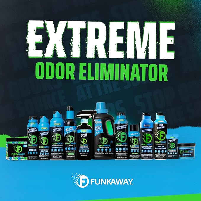 FunkAway Aerosol Spray, 8 oz., Extreme Odor Eliminator Spray, Ideal for Shoe Smells, Pet Odors and Bulky Stuff that Won't Fit in the Wash; Attacks Musty Odors at the Source