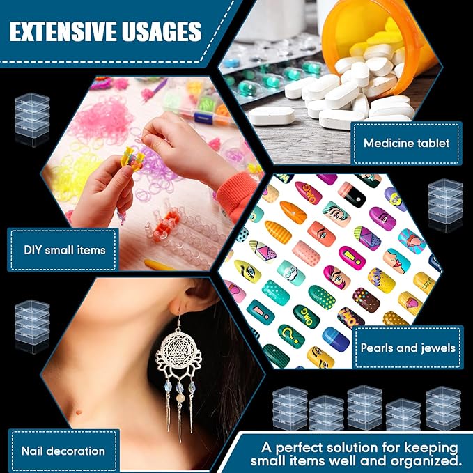 Menkxi 100 Pcs 2.8 x 2.8 x 1 Inch Plastic Bead Storage Containers Box Transparent Boxes with Hinged Lid Clear Bead Organizer Box for Small Items DIY Craft Jewelry Hardware Business Cards Game Pieces
