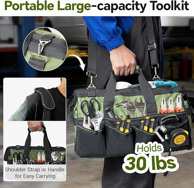 16 Inch Tool Bag with 25 Pockets Heavy Duty Portable Electrician Toolbox Tool Organizer Bag with Soft Handle Suitable for Electricians Carpenters Gardeners Construction Workers Mechanic Plumber