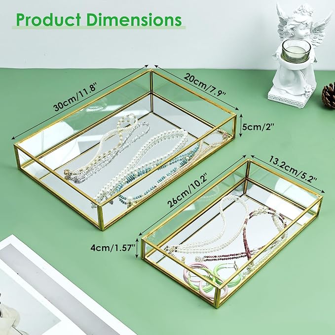 HighFree Rectangle Gold Mirror Tray, Decorative Glass Mirrored Vanity Tray for Perfume, Cosmetics, Makeup, Trinket, Jewelry (10.2X 5.5x1.6)