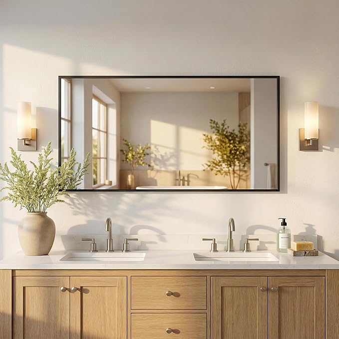55"x30" Black Bathroom Mirror, Metal Framed Vanity Mirror for Wall, Full Length Body Mirror for Bedroom & Closet, Modern Farmhouse Decor, Flush Mount