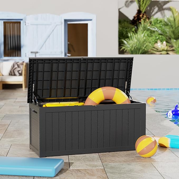 Heavy-Duty 270 Gallon Waterproof Deck Storage Box, Outdoor Storage for Garden & Patio, Lockable Resin Storage Chest Accessories, UV-Resistant, Onyx Black