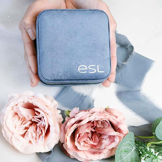 Customizable Compact Velvet Jewelry Box with Mirror, Travel Jewelry Case, Travel Jewelry Organizer, Jewelry Box for Women and Girls, Small Jewelry Organizer (Bottom Right Text, Coral Blue)