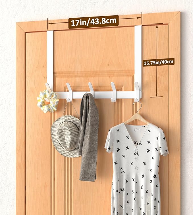 Long Over The Door Hooks Hanger with 15.75" Arms for Easier Access by Shorter, J16U, Perfectly Fits US Standard 1 3/8-inch Doors, Towel Rack Bathroom Organizer Holder, Rustproof, White