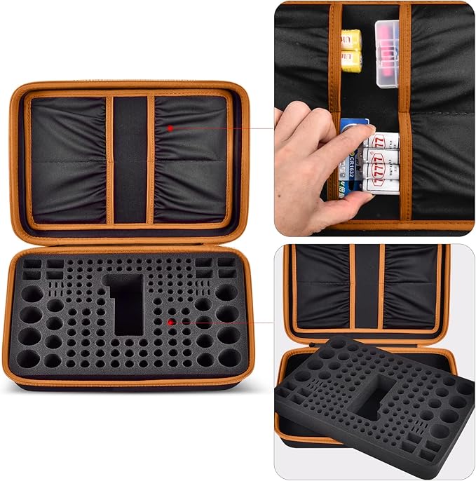 Comecase Battery Organizer Storage Box, Carrying Case Bag Holder - Holds 140+ Batteries AA AAA AAAA C D 9V - with Battery Tester - Brown(Batteries are Not Included)